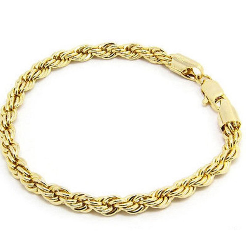 14 KT GOLD OVERLAY ROPE BRACELET- 8 Inches Long- 6 mm wide -Made in USA